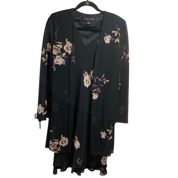 Jones New York Womens Black Whimsygoth Floral Silk V Neck Dress Attached Cape 8 - Picture 1 of 6